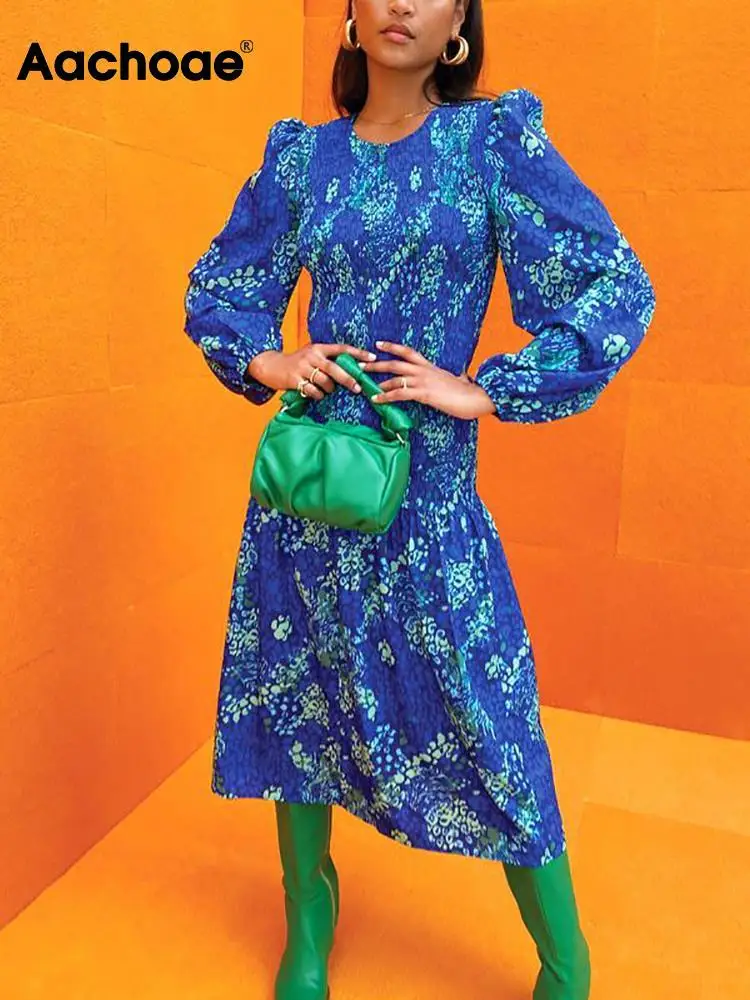 Aachoae Women Chic Printed Midi Dresses Casual O Neck Lantern Long Sleeve Blue Dress Ladies Vintage A Line Dress Vestido Spring
Aachoae Women Chic Printed Midi Dresses Casual O Neck Lantern Long Sleeve Blue Dress Ladies Vintage A Line Dress Vestido Spring
