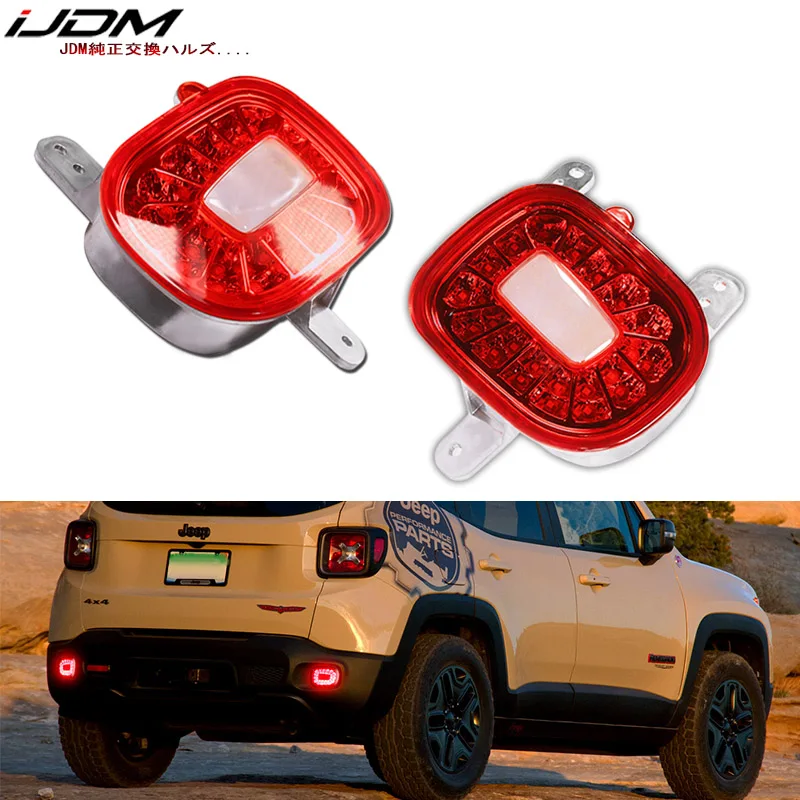 iJDM 3D Optic Red LED Rear Bumper Reflectors Rear Fog Tail Lamps with White Backup Reverse Lights For 2015-2019 Jeep Renegade
iJDM 3D Optic Red LED Rear Bumper Reflectors Rear Fog Tail Lamps with White Backup Reverse Lights For 2015-2019 Jeep Renegade