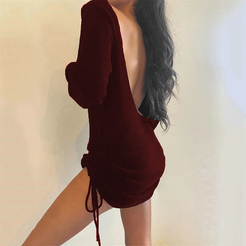 Fashion Drawstring O Neck Backless Dress Sexy Female Solid Color Vestidos Clubwear Autumn Long Sleeves Dress
Fashion Drawstring O Neck Backless Dress Sexy Female Solid Color Vestidos Clubwear Autumn Long Sleeves Dress