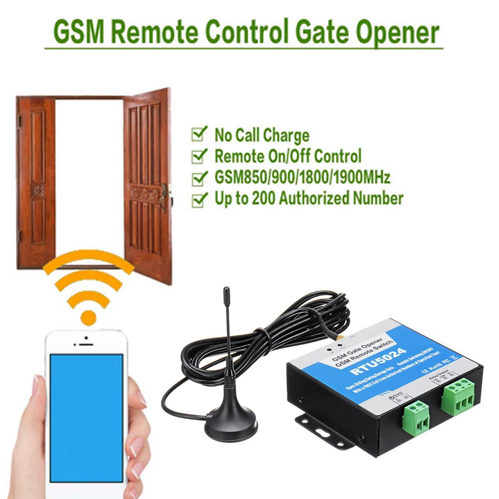 RTU5024 GSM Gate Opener Relay Switch Remote Controller Wireless Door Opener with 300cm Antenna for Parking System By Free Call
RTU5024 GSM Gate Opener Relay Switch Remote Controller Wireless Door Opener with 300cm Antenna for Parking System By Free Call