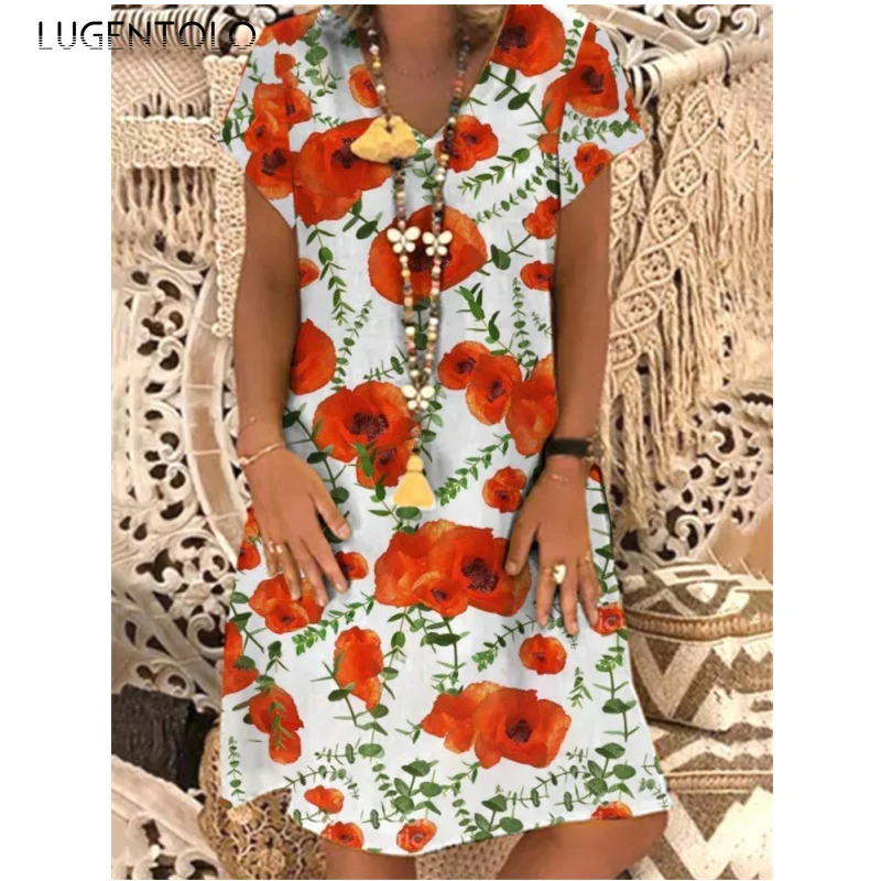 Women Summer Dress Large Size V-neck Loose Dresses Female Short Sleeve Casual Print Thin Street Simple Pullover Dress Lugentolo
Women Summer Dress Large Size V-neck Loose Dresses Female Short Sleeve Casual Print Thin Street Simple Pullover Dress Lugentolo
