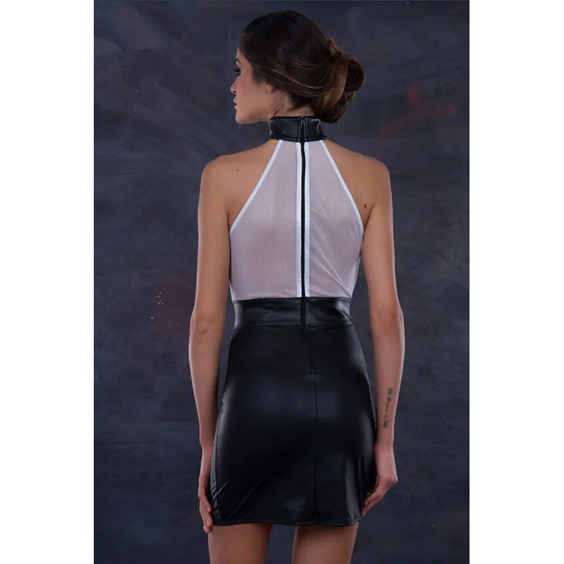 Women Dresses 2018 Black Halter Off the Shoulder Vinyl Leather & Mesh Clubwear Sexy Transparent Club Bodycon Party Dresses XXL
Women Dresses 2018 Black Halter Off the Shoulder Vinyl Leather & Mesh Clubwear Sexy Transparent Club Bodycon Party Dresses XXL
