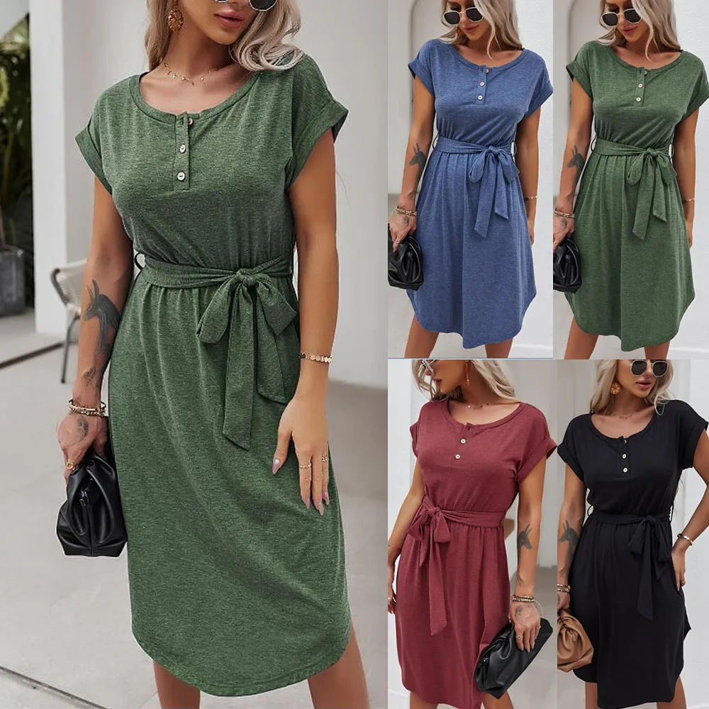 Original women's European solid color dress 2021 spring and summer short sleeve knitted skirt leisure vacation style
Original women's European solid color dress 2021 spring and summer short sleeve knitted skirt leisure vacation style