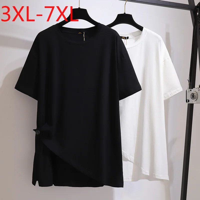 New 2021 Ladies Summer Plus Size Tops For Women Large Short Sleeve Loose Cotton Black White O-neck T-shirt 3XL 4XL 5XL 6XL 7XL
New 2021 Ladies Summer Plus Size Tops For Women Large Short Sleeve Loose Cotton Black White O-neck T-shirt 3XL 4XL 5XL 6XL 7XL