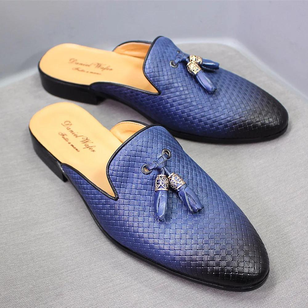 2021 Brand Designer Classic Men's Mules Slippers Cow Genuine Leather Mens Shoes Casual Tassel Half Shoes Blue Brown Black 
2021 Brand Designer Classic Men's Mules Slippers Cow Genuine Leather Mens Shoes Casual Tassel Half Shoes Blue Brown Black