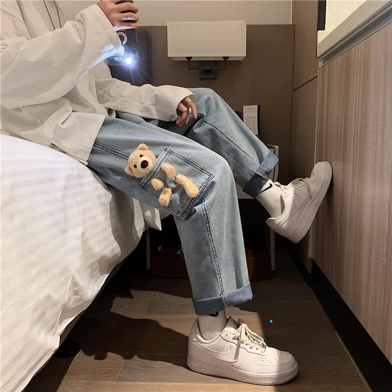 

2021Jeans Mopping Leisure Retro Vintage Loose Wide Leg Denim Mens Trousers Baggy Harajuku Simple All-match Couples New M-2XL