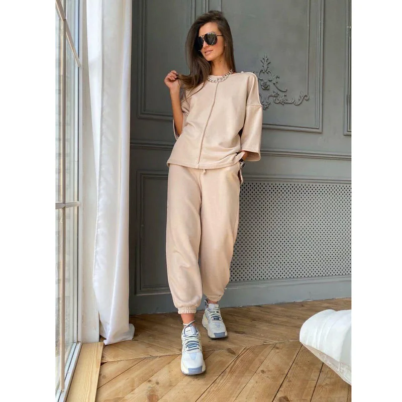 2021 New Women Suit Fashion Trend Ladies Spring 2 Piece Long Sleeve Loose O-neck Top High Waist Pants Suit Casual Wear
2021 New Women Suit Fashion Trend Ladies Spring 2 Piece Long Sleeve Loose O-neck Top High Waist Pants Suit Casual Wear