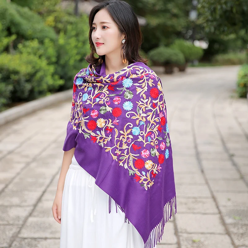 Вышитый шарф зимний сплошной цвет Корейская версия осени дикая кашемировая