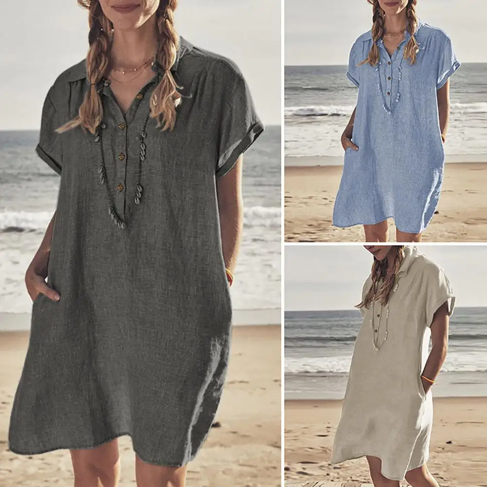 Shirt Dress Solid Color Pockets Women Short Sleeve Lapel Buttons Dress for Dating
Shirt Dress Solid Color Pockets Women Short Sleeve Lapel Buttons Dress for Dating