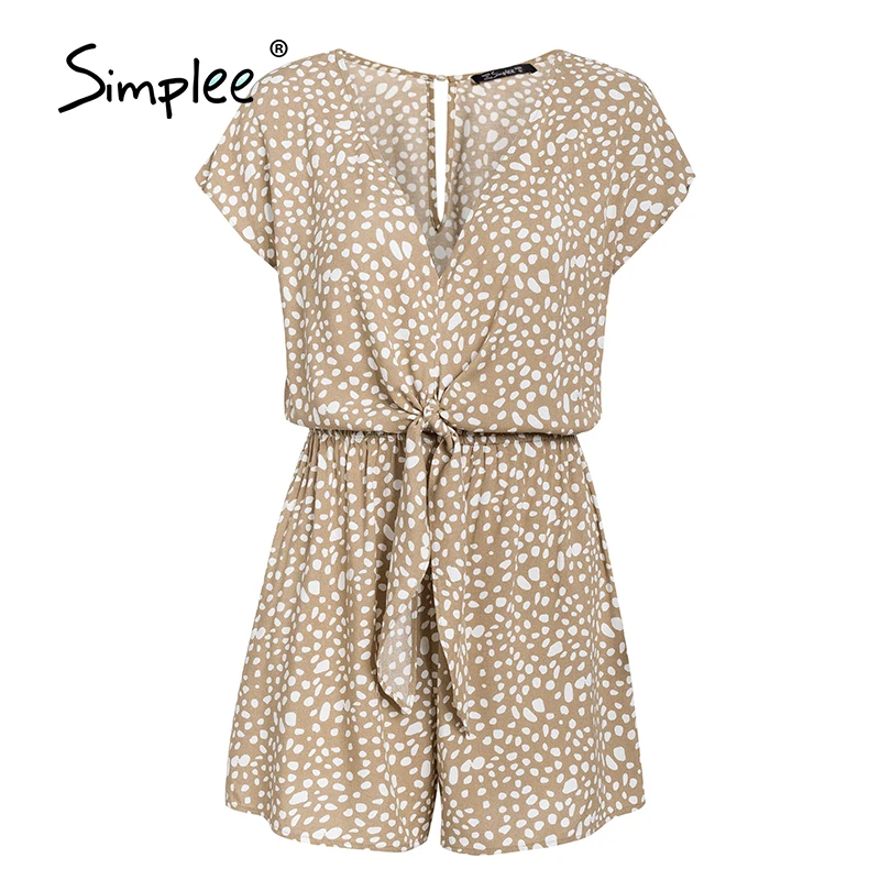 Simplee Bohemian style sleeveless women short playsuits Casual bow tie female rompers Loose v neck leopard print overalls 2020 
Simplee Bohemian style sleeveless women short playsuits Casual bow tie female rompers Loose v neck leopard print overalls 2020
