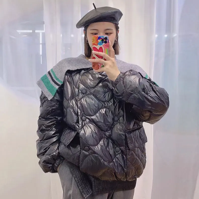 2021 Winter Women Color-Blocking Stitching Puffer Jacket Knitted Big College Style White Duck Ladies Down Coat Double Breasted
2021 Winter Women Color-Blocking Stitching Puffer Jacket Knitted Big College Style White Duck Ladies Down Coat Double Breasted