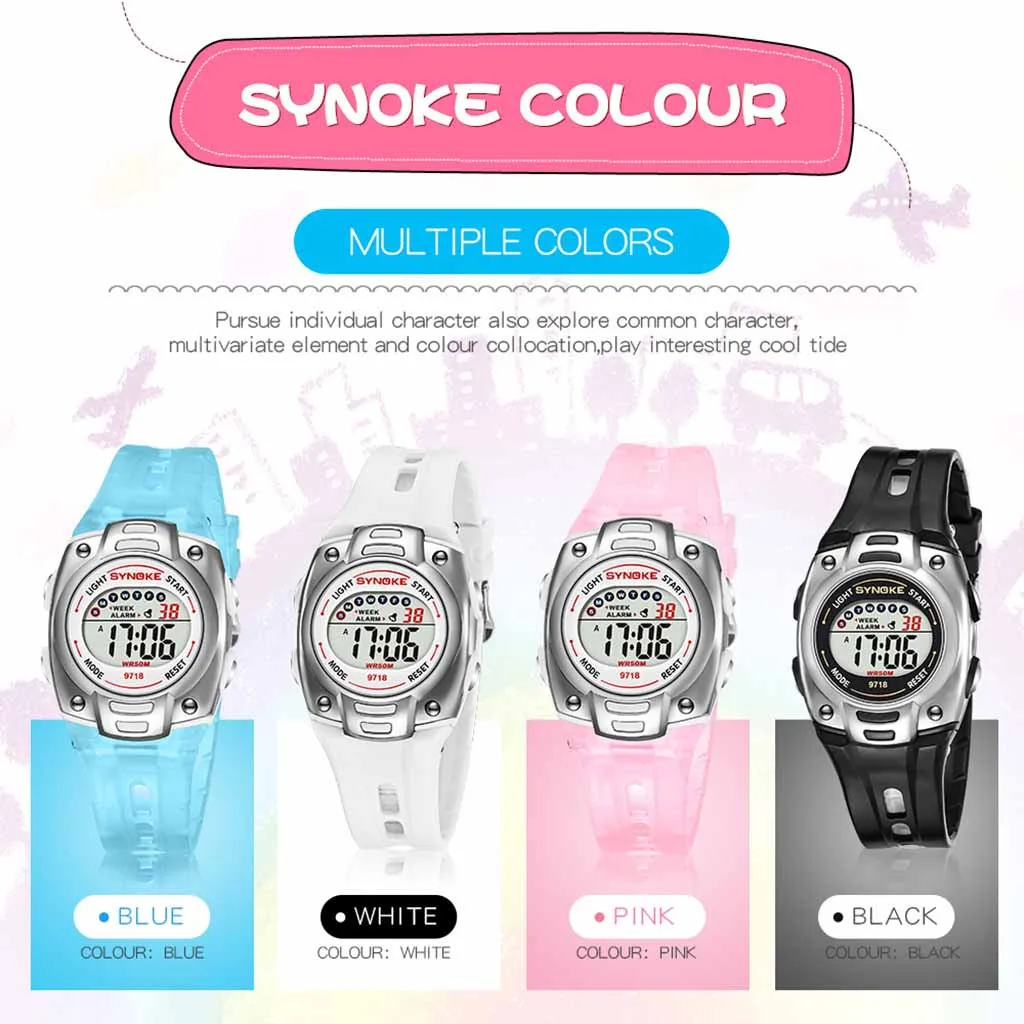 Children's electronic watch luminous alarm boy and girl multi-function waterproof student sports watch 50* 
Children's electronic watch luminous alarm boy and girl multi-function waterproof student sports watch 50*