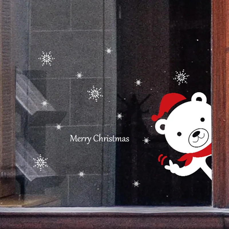 Съемные рождественские наклейки на окна стены Снеговик из ПВХ Дед Мороз Снежинка