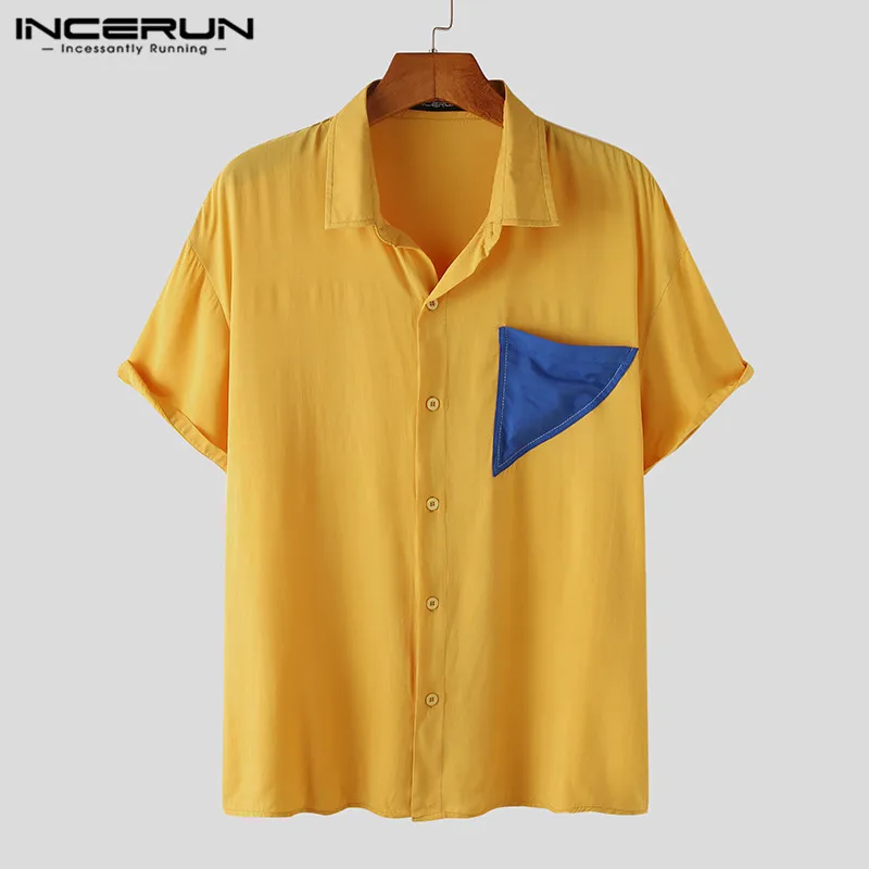 Mens Short Sleeve Lapel Shirts INCERUN Casual Patchwork Loose Blouse 2021 Summer Buttons Camisa Man Stitching Color Shirt S-5XL 
Mens Short Sleeve Lapel Shirts INCERUN Casual Patchwork Loose Blouse 2021 Summer Buttons Camisa Man Stitching Color Shirt S-5XL