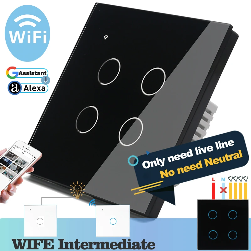 Настенный сенсорный светильник Wi Fi черный синий светодиодный 4 Gang 2 сторонний Alexa