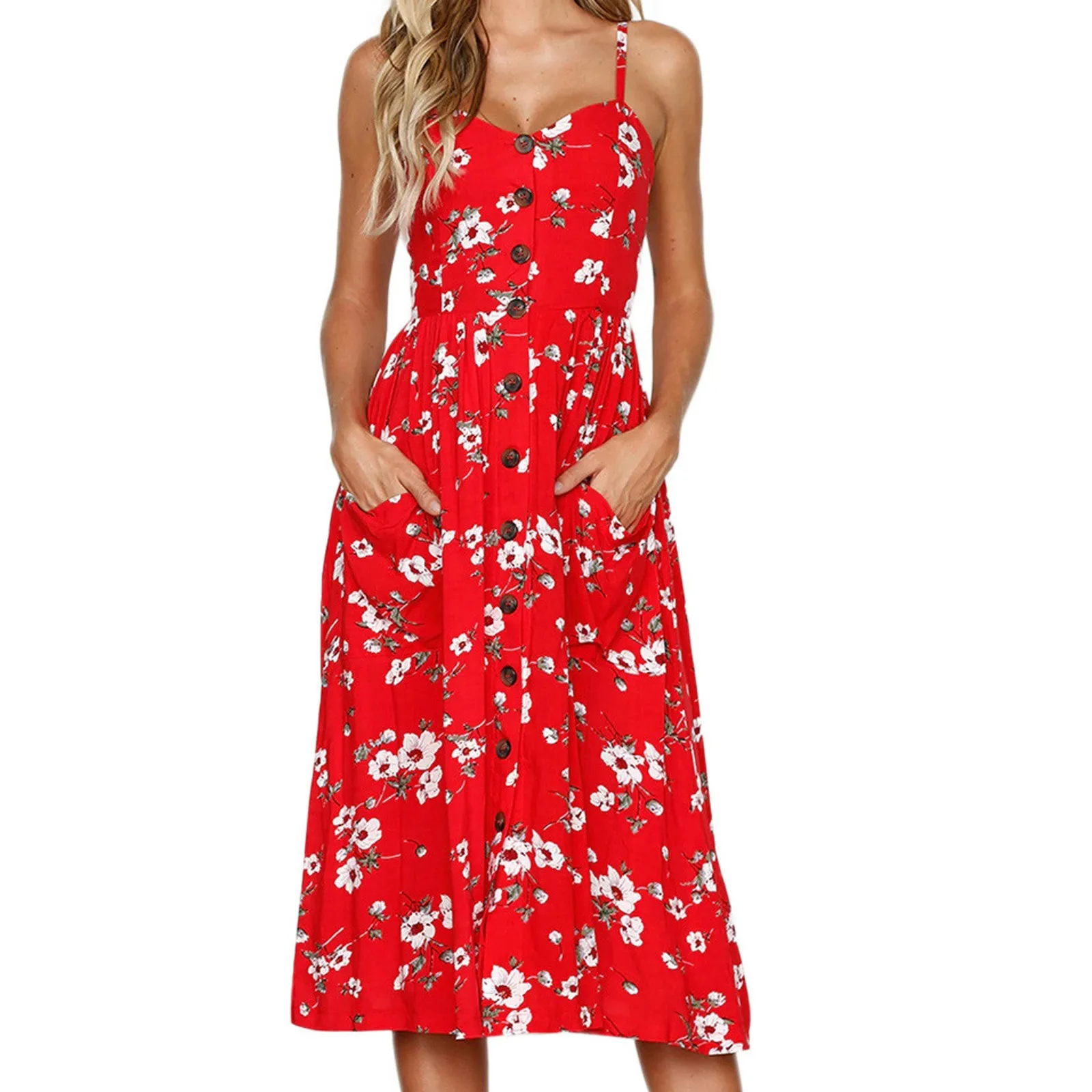 Summer Beach Dress 2021 Women Sexy V-Neck Sleeveless Floral Printed Midi Dress Plus Size Casual Button Boho Dresses Vestidos 3XL
Summer Beach Dress 2021 Women Sexy V-Neck Sleeveless Floral Printed Midi Dress Plus Size Casual Button Boho Dresses Vestidos 3XL