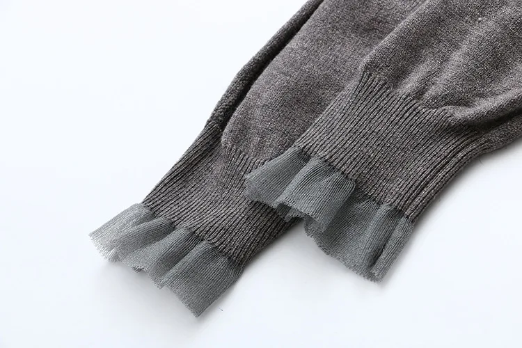 Mesh Ruffles O-neck Sweater Plus Size Casual Loose Knit Long Sleeve Women's Sweater Gray Black KKFY4905
Mesh Ruffles O-neck Sweater Plus Size Casual Loose Knit Long Sleeve Women's Sweater Gray Black KKFY4905