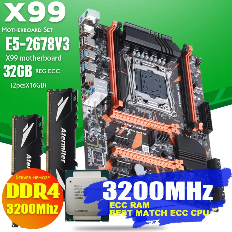 Atermiter X99 PC4 ECC REG материнская плата комбо Ксеон E5 2678 V3 Процессор 2678V3 2 шт. X 16 ГБ = 32 Гб