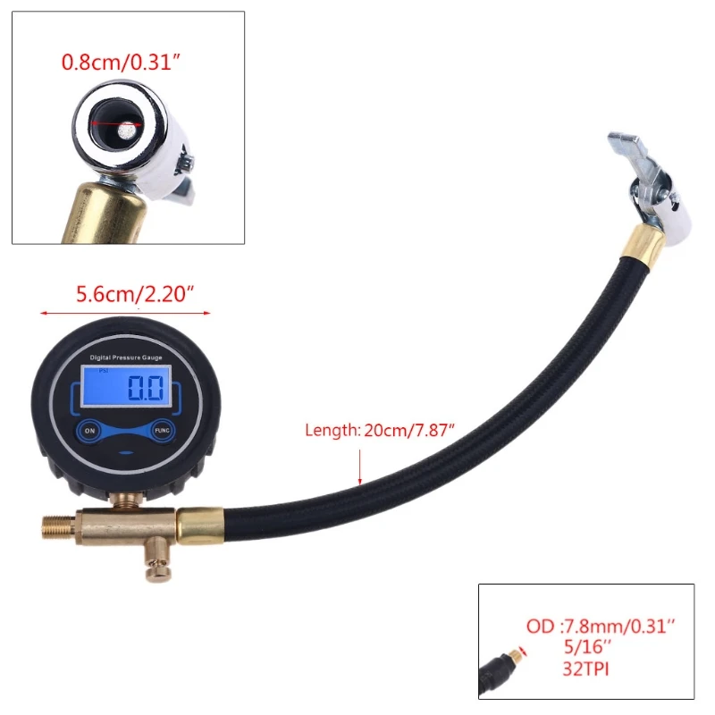 Digital Tire Pressure Gauge Manometer Car Motorcycle Tyre Air Compressor Inflating Tube Hose 200PSI with Deflation
Digital Tire Pressure Gauge Manometer Car Motorcycle Tyre Air Compressor Inflating Tube Hose 200PSI with Deflation