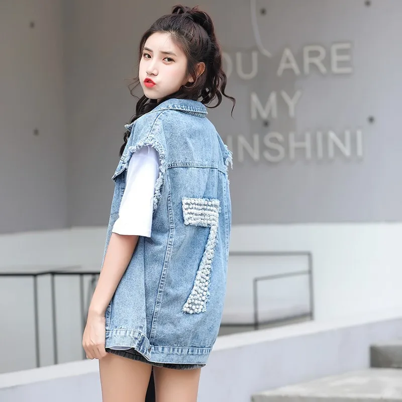 Korean Loose Sleeveless Embroidered Flares Letter Womens Denim Vest Single Breasted Ripped Casual Streetwear Female Waistcoats
Korean Loose Sleeveless Embroidered Flares Letter Womens Denim Vest Single Breasted Ripped Casual Streetwear Female Waistcoats