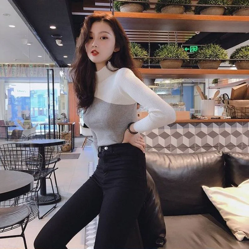 Fashion Color Matching Sweater Long Sleeve Knit Sweater Slim Bottoming Shirt Spring and Autumn Pullover Tops Women
Fashion Color Matching Sweater Long Sleeve Knit Sweater Slim Bottoming Shirt Spring and Autumn Pullover Tops Women