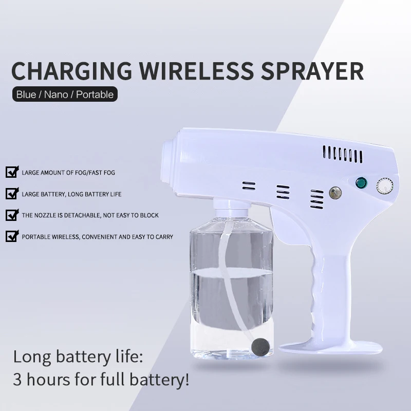 1pc New 600ML Disinfection Blue Light Nano Spray Gun Portable Fogger Machine Steam Home Disinfection Piece Blue Light Sprayer
1pc New 600ML Disinfection Blue Light Nano Spray Gun Portable Fogger Machine Steam Home Disinfection Piece Blue Light Sprayer