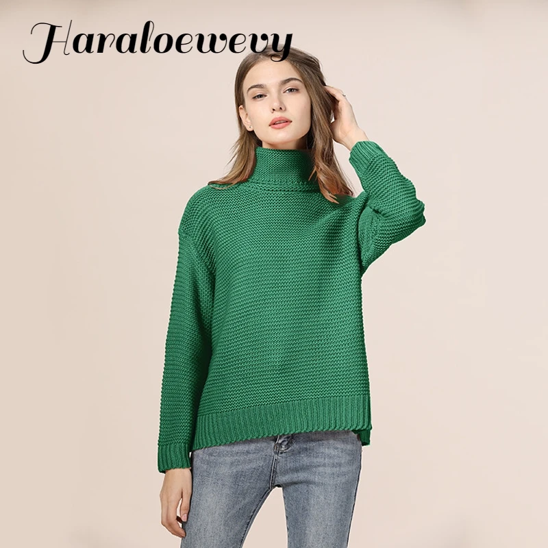 Casual Loose Autumn Winter Turtleneck Sweater Women Oversize Solid Knitted Sweaters Warm Long Sleeve Pullover Black Pink | Женская