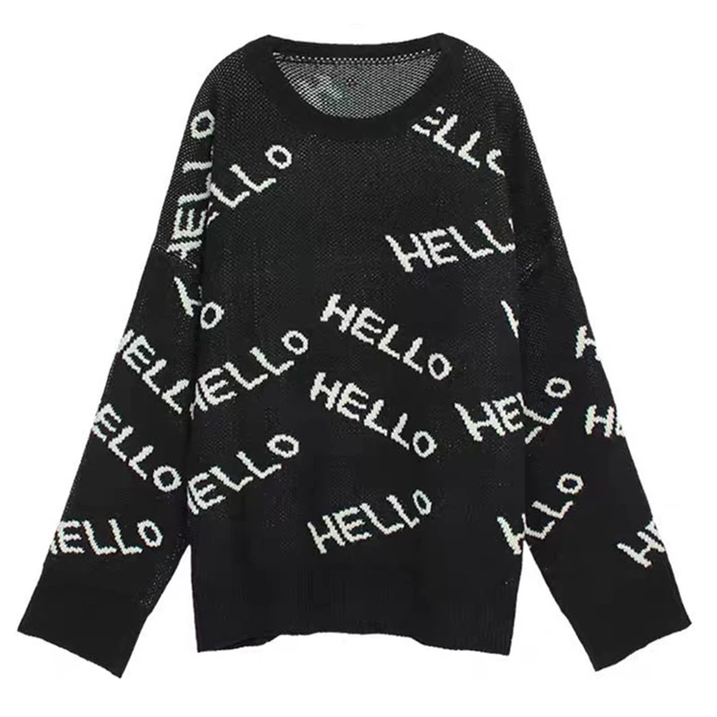 PERHAPS U Women Sweater Knitted Pullovers O-neck Long Sleeve Green Black Letter Pattern Loose Autumn Winter M0299
PERHAPS U Women Sweater Knitted Pullovers O-neck Long Sleeve Green Black Letter Pattern Loose Autumn Winter M0299