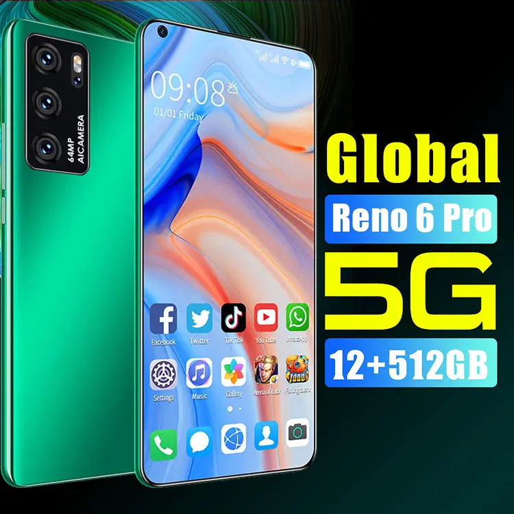New 2021 Reno6 Pro 7.2Inch Infinity-o Screen 12+512G 24MP+48MP Smartphone 5G MTK6889 8 Core 5000MAH Dual SIM Face Fingerprint ID
New 2021 Reno6 Pro 7.2Inch Infinity-o Screen 12+512G 24MP+48MP Smartphone 5G MTK6889 8 Core 5000MAH Dual SIM Face Fingerprint ID