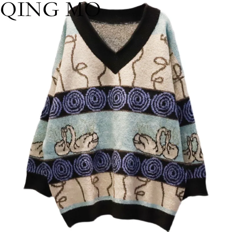 QING MO 2021 Autumn Winter New Knitted V-Neck Pullover Sweater Women Fashion Printing Plus Size Women Sweater ZWL1678
QING MO 2021 Autumn Winter New Knitted V-Neck Pullover Sweater Women Fashion Printing Plus Size Women Sweater ZWL1678
