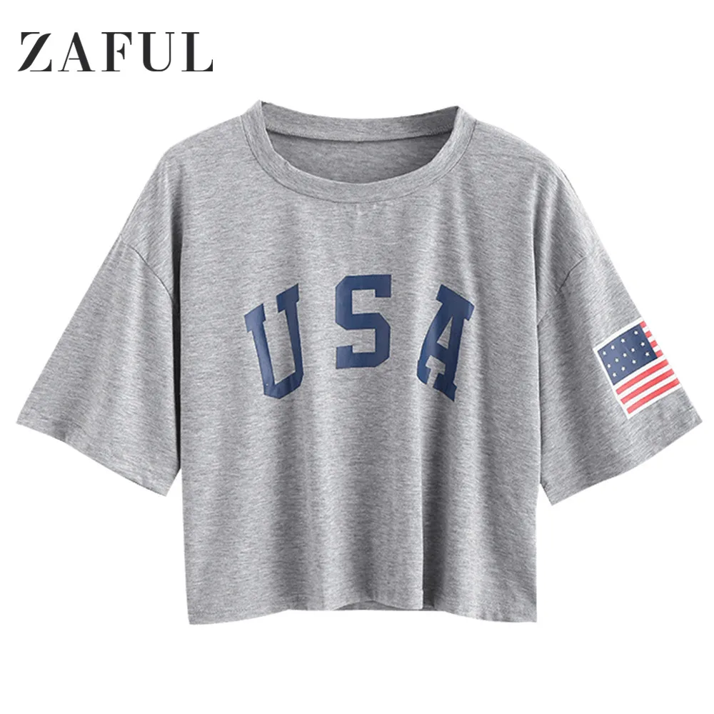 ZAFUL футболка с изображением американского флага | Женская одежда