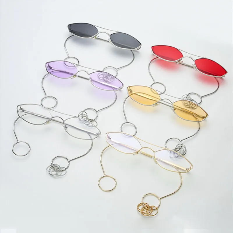 SHAUNA Unique Small Cat Eye Sunglasses Women Earring Iron Hoop Fashion Men Clear Red Purple Sun Glasses UV400 | Аксессуары для