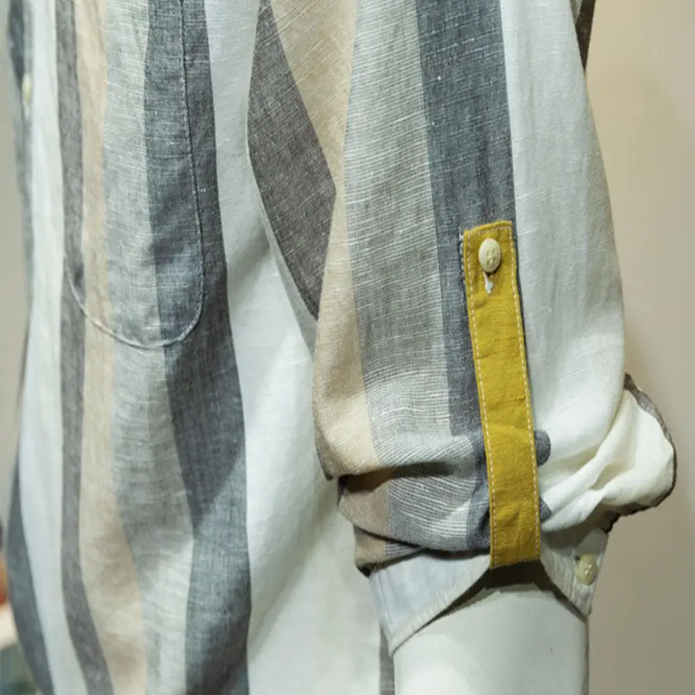 MISSKY Men Shirt Stand Collar Cotton Linen Shirt Summer Fashion Stripes Printing Loose Thin Middle Sleeve Blouse Female Tops New
MISSKY Men Shirt Stand Collar Cotton Linen Shirt Summer Fashion Stripes Printing Loose Thin Middle Sleeve Blouse Female Tops New