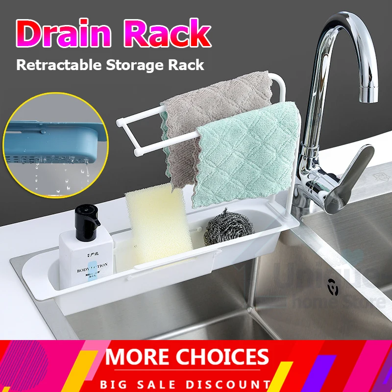 

Kitchen Accessories Retractable Drainer Sink Supplies Dishwashing Sponge Wipe Cloth Storage Rack Drain Basket