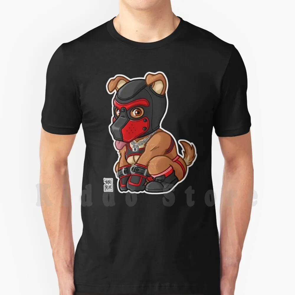 Игривый щенок-красная маска-серия Bearzoo Футболка с принтом для мужчин хлопковая