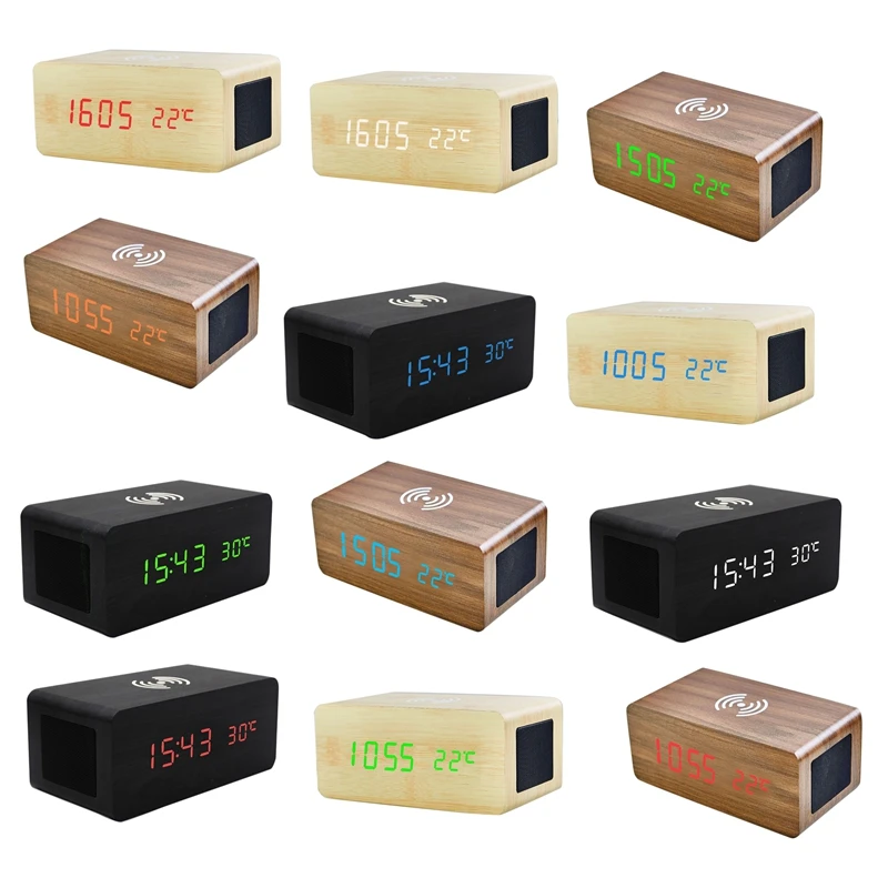 Wood Alarm Clock Bluetooth Speaker Desk USB Digital Clocks LED Wireless Charging Phone Temperature Wooden Table
Wood Alarm Clock Bluetooth Speaker Desk USB Digital Clocks LED Wireless Charging Phone Temperature Wooden Table