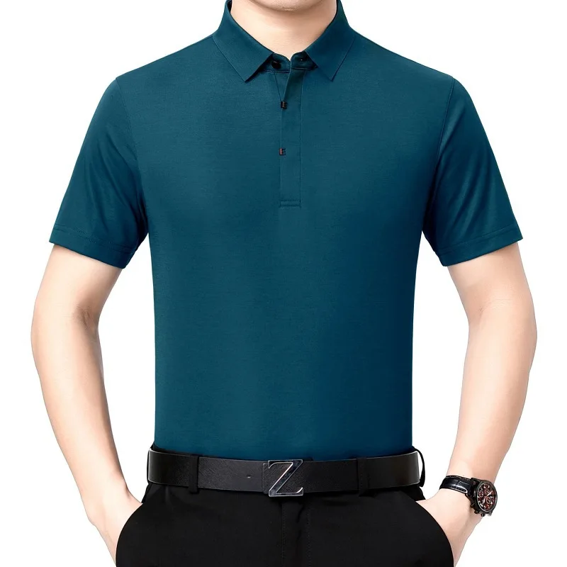 New 2021 summer short-sleeved T-shirt men's middle-aged dad wear lapel solid color silk t-shirt YJ9008
New 2021 summer short-sleeved T-shirt men's middle-aged dad wear lapel solid color silk t-shirt YJ9008