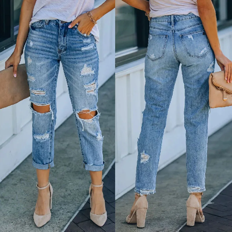 Bleached Ripped Jeans Women's Casual Solid Color Slim Jeans Autumn Button Pocket Zipper Mid Waist Denim Straight-Leg Pants
Bleached Ripped Jeans Women's Casual Solid Color Slim Jeans Autumn Button Pocket Zipper Mid Waist Denim Straight-Leg Pants