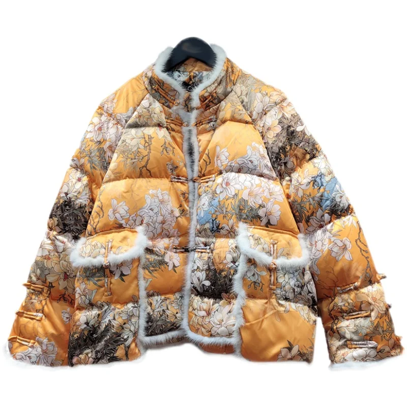 90% White Duck Down Jacket for Women Fashion Stitching Mink Fur Stand Collar Retro Style Coat Winter Warm Down Parka Streetwear
90% White Duck Down Jacket for Women Fashion Stitching Mink Fur Stand Collar Retro Style Coat Winter Warm Down Parka Streetwear