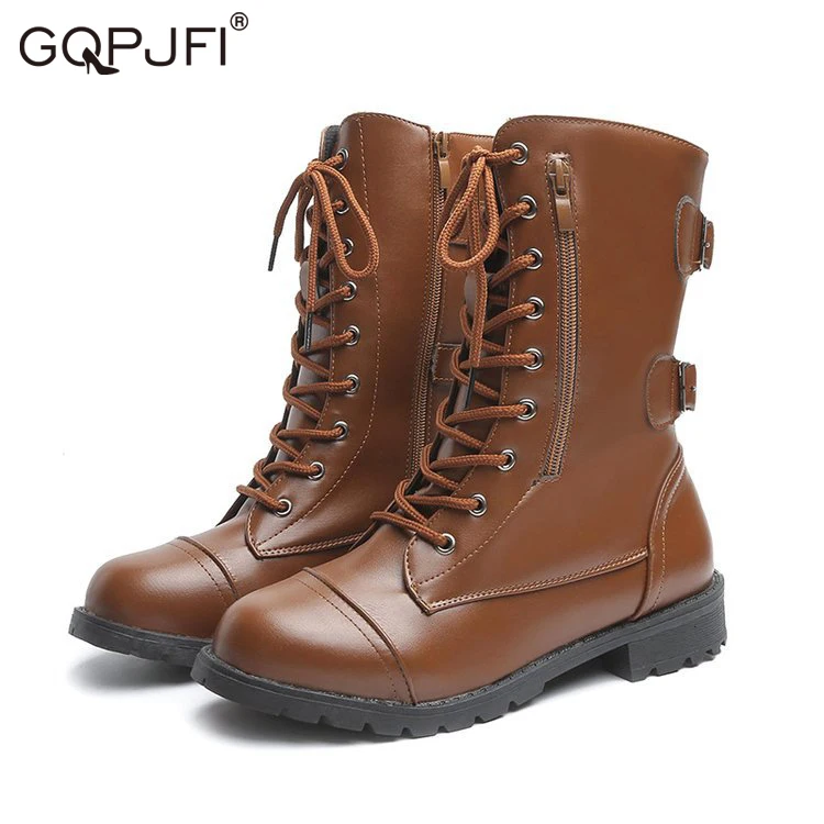 Brown Black PU Leather Ankle Boots Belt Buckle Mid Boot Women Autumn Winter Round Toe Lace Up Shoes Motorcycle Platform Botas
Brown Black PU Leather Ankle Boots Belt Buckle Mid Boot Women Autumn Winter Round Toe Lace Up Shoes Motorcycle Platform Botas