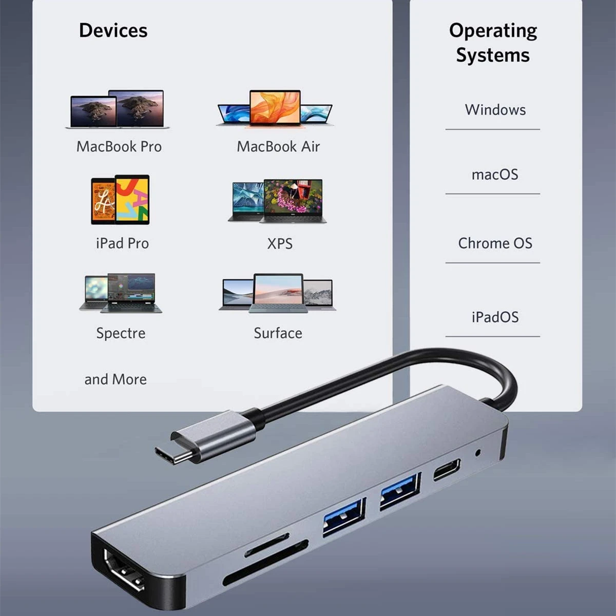 USB C Hub 6 in 1 Portable Aluminum Multiport Adapter for MacBook Pro/Air Mac ,USB C 4K HDMI, 100W Pd Charging,TF/SD Card Reader
USB C Hub 6 in 1 Portable Aluminum Multiport Adapter for MacBook Pro/Air Mac ,USB C 4K HDMI, 100W Pd Charging,TF/SD Card Reader