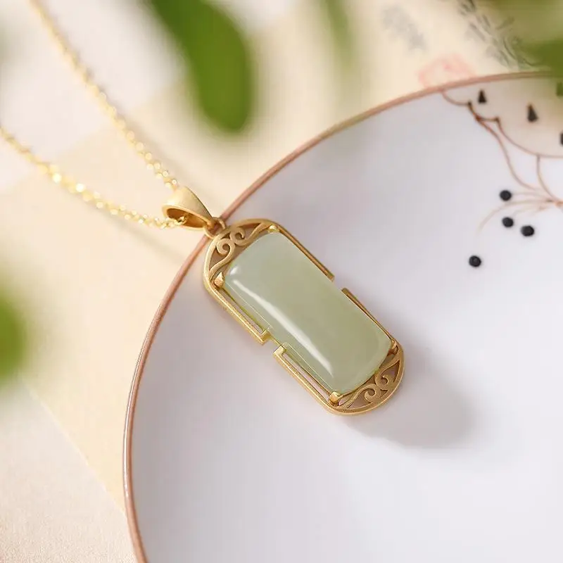 Original Gilding Hetian Jade Gray Jade Hollow Natural Jade Lucky Pendant Women's Artsy Pendant Necklace Set
Original Gilding Hetian Jade Gray Jade Hollow Natural Jade Lucky Pendant Women's Artsy Pendant Necklace Set