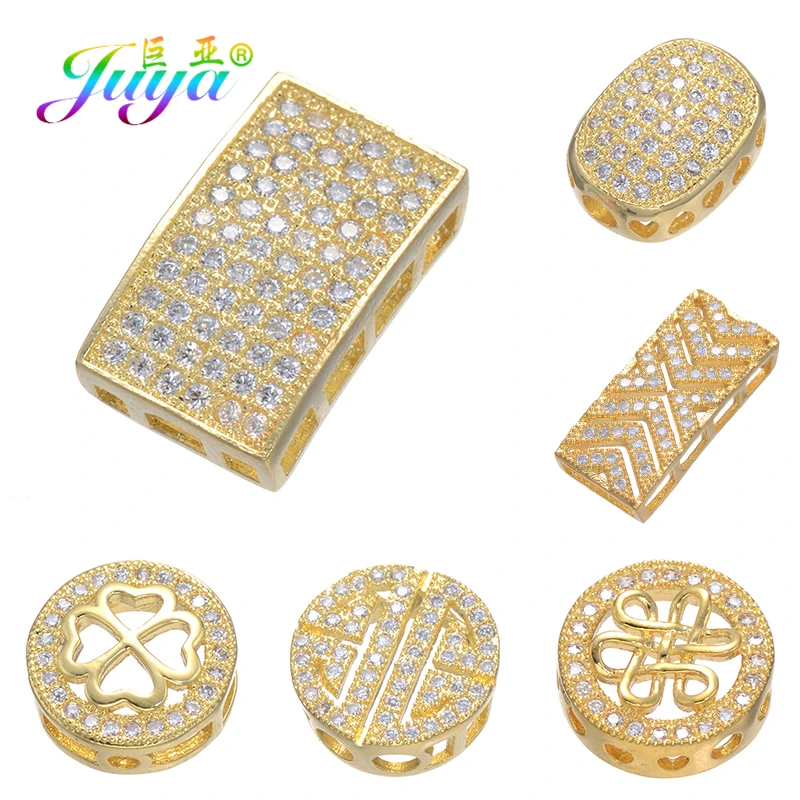 

Juya DIY Micro Pave Zircon Accessories Floating Metal Spacer Square Beads For Women Natural Stone Pearls Berloque Jewelry Making