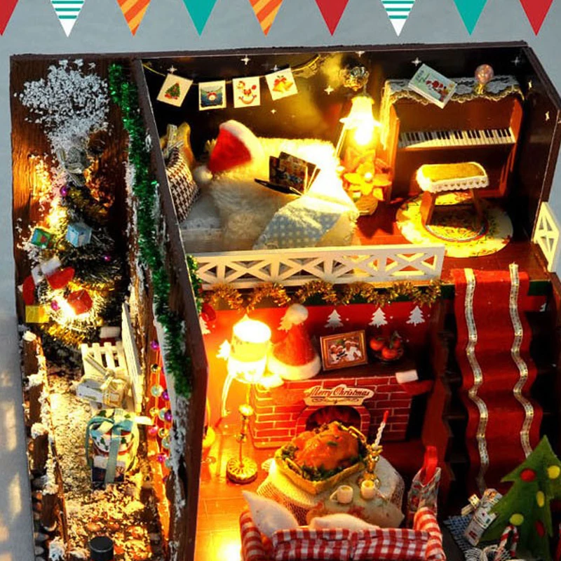 ANSHENG DIY миниатюрный кукольный домик мебель Рождество карнавал ночь деревянный