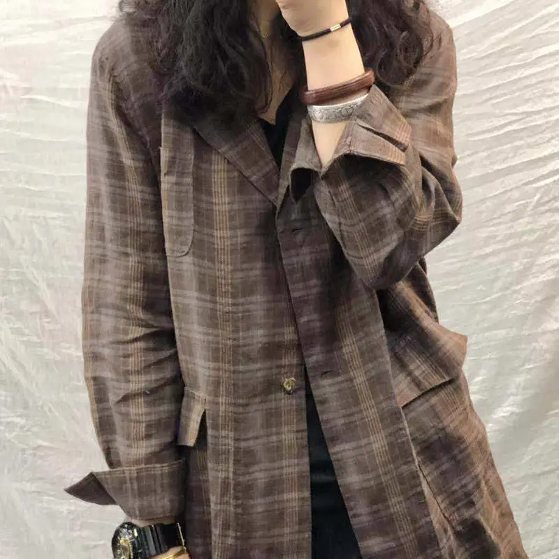 Women Cotton Linen Tailored Coats New Arrival 2021 Spring Autumn Vintage Style Turn-down Collar Plaid Loose Female Jackets
Women Cotton Linen Tailored Coats New Arrival 2021 Spring Autumn Vintage Style Turn-down Collar Plaid Loose Female Jackets