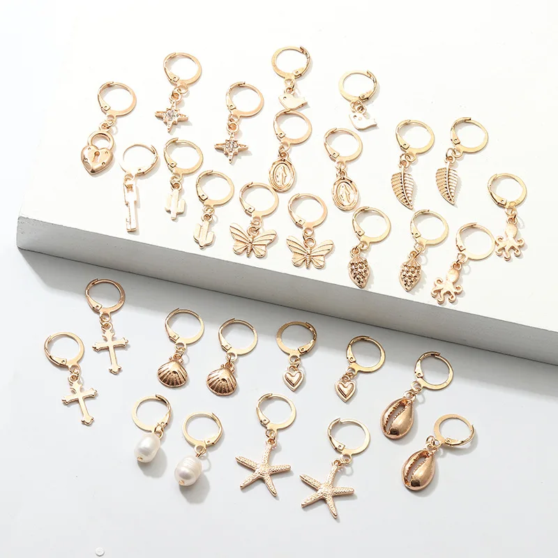 Women Cross Pearl Earrings Fashionable Crucifix Golden Alloy Heart Lock Key Starfish Shell Butterfly Drop Jewelry For Girls
Women Cross Pearl Earrings Fashionable Crucifix Golden Alloy Heart Lock Key Starfish Shell Butterfly Drop Jewelry For Girls