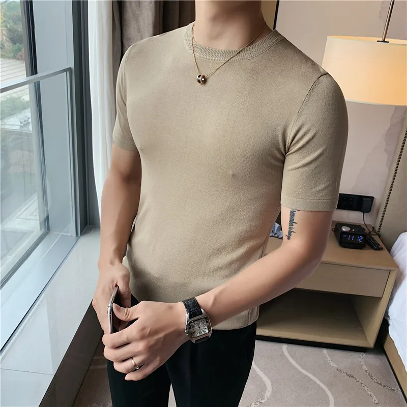 2021 Summer Knitted T Shirt Men Thin Solid Color Short-sleeved Slim Fit Casual T-shirt High Quality Tops Male Clothing Tees
2021 Summer Knitted T Shirt Men Thin Solid Color Short-sleeved Slim Fit Casual T-shirt High Quality Tops Male Clothing Tees
