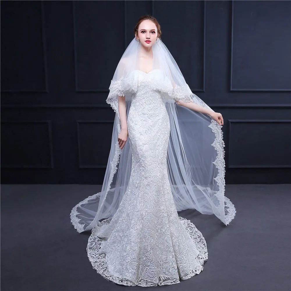 Fashion Wedding Veils Cathedral Garden Wedding Veil with Comb Elegant Wedding Veils White Ivory Bridal Veil with blusher 2 Layer
Fashion Wedding Veils Cathedral Garden Wedding Veil with Comb Elegant Wedding Veils White Ivory Bridal Veil with blusher 2 Layer