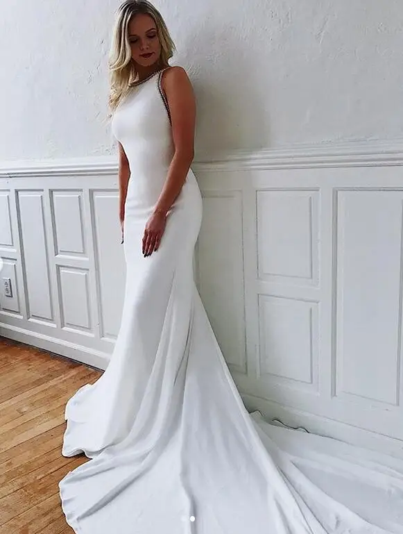 Elegant Long O-Neck Mermaid Wedding Dresses Zipper Back Satin Sweep Train Vestidos de Novia Abendkleid Bridal Gowns for Women
Elegant Long O-Neck Mermaid Wedding Dresses Zipper Back Satin Sweep Train Vestidos de Novia Abendkleid Bridal Gowns for Women