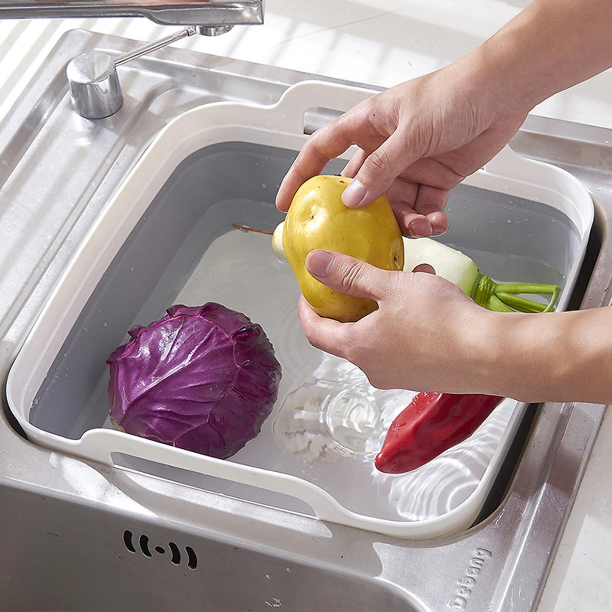 Folding Wash Basin Silicone Dish Tub Collapsible with Drain Plug Carry Handles Washing Drainer Sink Colander for Camping | Дом и сад